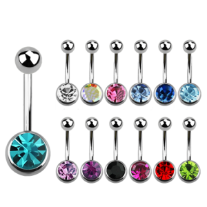 BANANA DA OMBELICO IN TITANIO 12MM-16MM-14G SFERA SUP.5MM SFERA CON GIOIELLO INCASSONATO 8MM