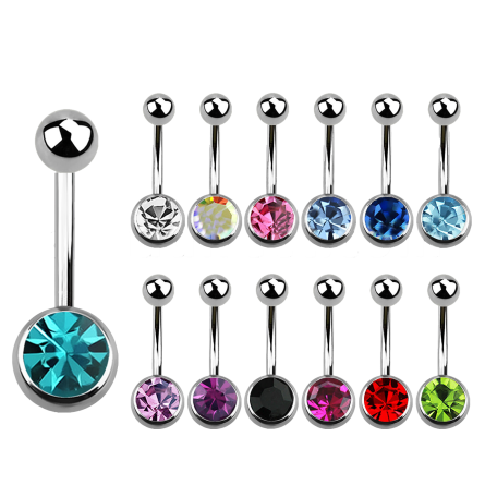 BANANA DA OMBELICO IN TITANIO 12MM-16MM-14G SFERA SUP.5MM SFERA CON GIOIELLO INCASSONATO 8MM